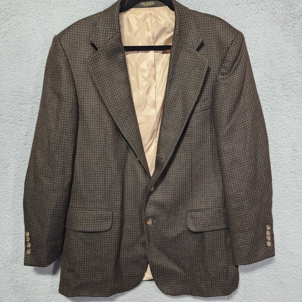 Oscar de La Renta Jacket 42R Brown Black Birds Eye Flannel Wool Blazer